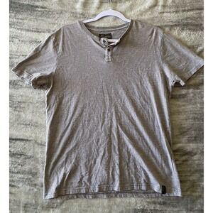 Lucky Brand Shirt Mens Medium Gray Striped Henley Short Sleeve